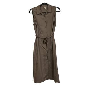 Ecru Taupe Grey Button Down Sleeveless Midi Dress Sz M